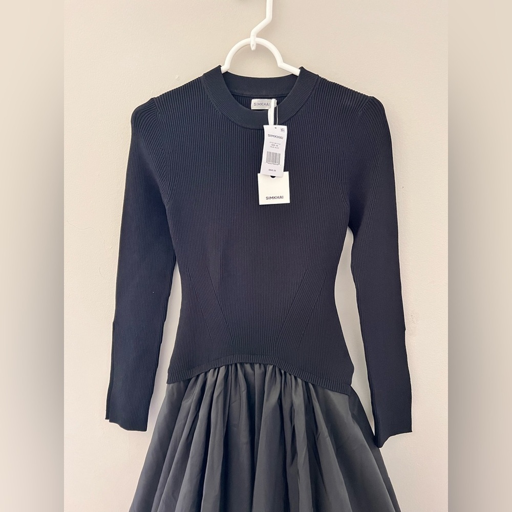 NWT SIMKHAI Kenlie Ribbed Knit Taffeta Mixed Media Dress ASO Taylor Swift Sz XS - Picture 5 of 10